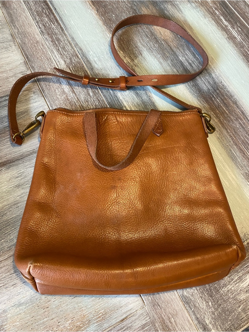 Madewell Zip-Top Transport Crossbody leather purse brown boho